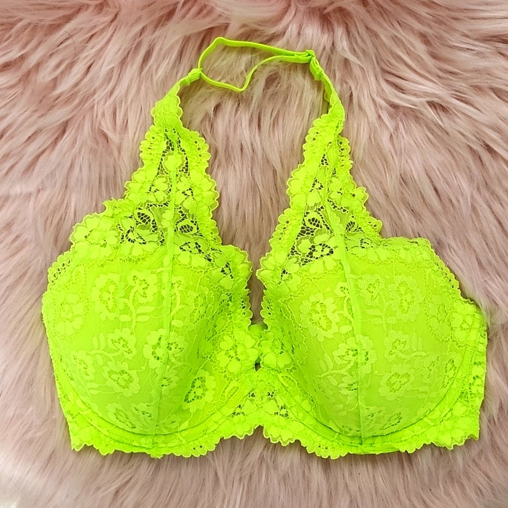 Brand NWOT LA SENZA NEON FLORAL LACE HALTER BRA-34DD